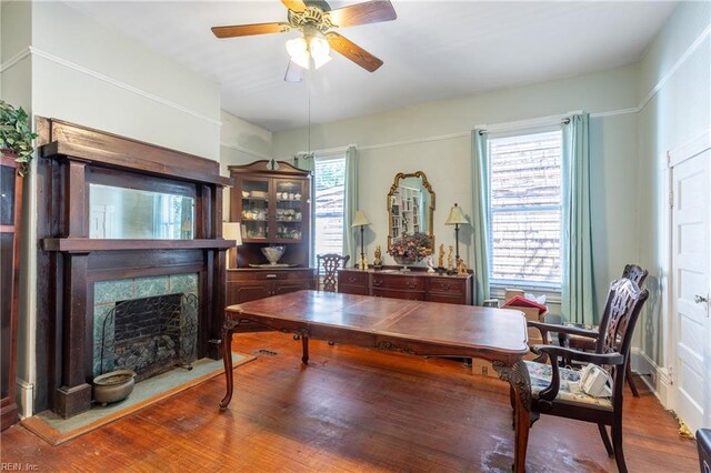 218 Mt Vernon Ave, Portsmouth, VA 23707 - office space featuring ceiling fan, wood finished floors, and a premium fireplace