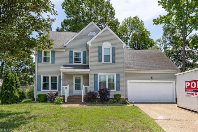 11 Thomas Athey Ct, Hampton, VA 23666 - traditional-style house featuring an attached garage, driveway, a front yard, and roof with shingles