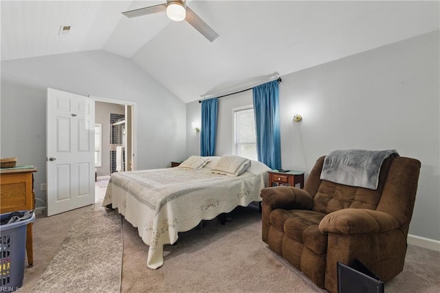 611 74th St, Newport News, VA 23605 - bedroom with lofted ceiling, light colored carpet, a ceiling fan, and baseboards