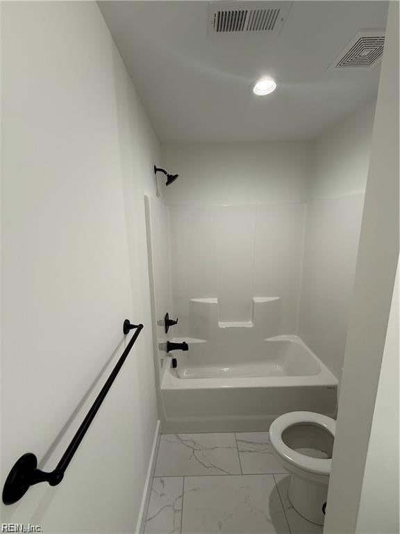 617 Dam Neck Rd, Virginia Beach, VA 23454 - bathroom featuring toilet, marble finish floors, baseboards,  shower combination, and recessed lighting