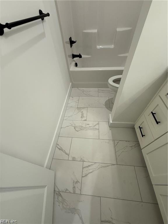617 Dam Neck Rd, Virginia Beach, VA 23454 - bathroom with marble look tiles, baseboards, toilet, and shower / washtub combination