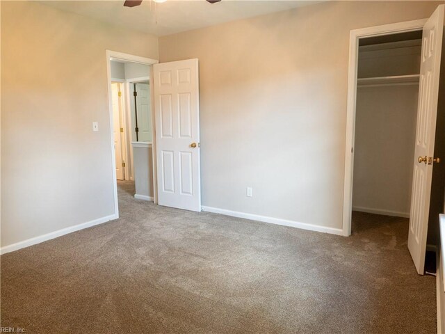400 Fernwood Farms Rd, Chesapeake, VA 23320 - unfurnished bedroom featuring carpet, baseboards, a closet, and ceiling fan