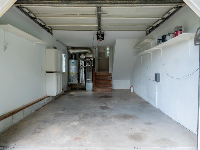 400 Fernwood Farms Rd, Chesapeake, VA 23320 - garage with gas water heater, a garage door opener, and heating unit