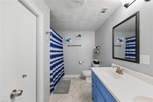 1219 Milton St, Norfolk, VA 23505 - bathroom with double vanity, toilet, baseboards, and a shower with shower curtain