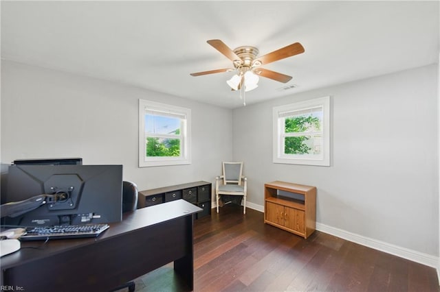1219 Milton St, Norfolk, VA 23505 - office space featuring ceiling fan, baseboards, and dark wood-type flooring