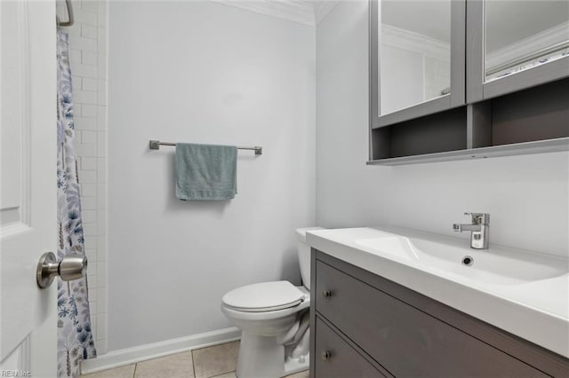 1921 Dannemora Dr, Virginia Beach, VA 23453 - bathroom featuring crown molding, toilet, tile patterned floors, vanity, and curtained shower