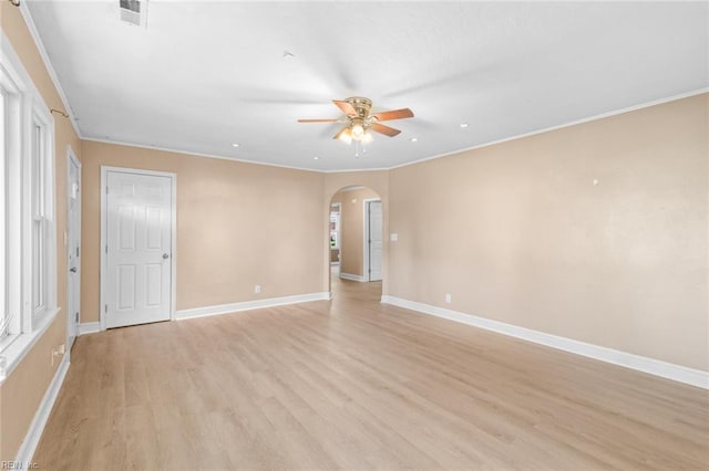 1204 Elder Ave, Chesapeake, VA 23325 - empty room with arched walkways, ceiling fan, light wood-style flooring, baseboards, and recessed lighting