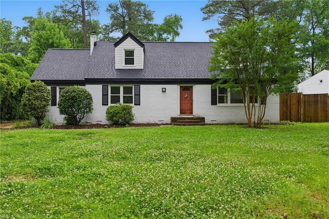 4328 Thoroughgood Dr, Virginia Beach, VA 23455 - cape cod house with crawl space, brick siding, roof with shingles, and a chimney