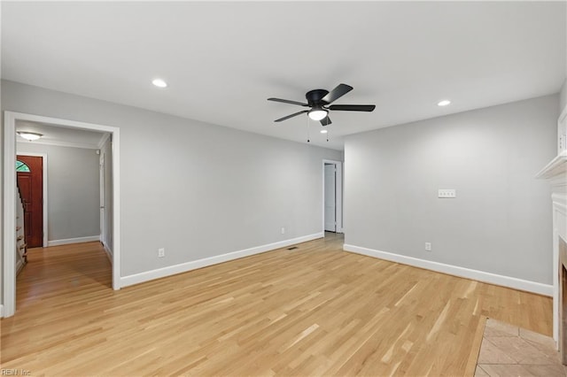 4328 Thoroughgood Dr, Virginia Beach, VA 23455 - spare room with recessed lighting, ceiling fan, baseboards, light wood-style floors, and a fireplace