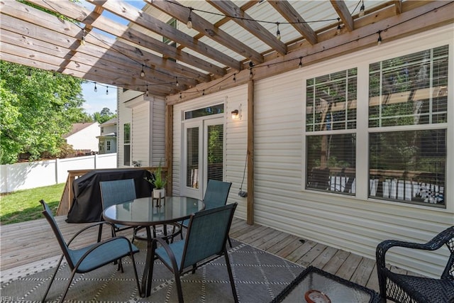 2011 River Pearl Way, Chesapeake, VA 23321 - wooden terrace featuring outdoor dining space and a pergola