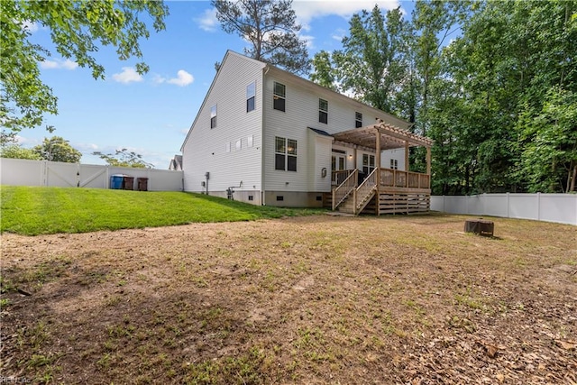 2011 River Pearl Way, Chesapeake, VA 23321 - rear view of property with a gate, a pergola, crawl space, stairway, and a deck