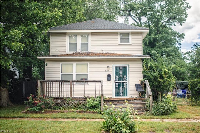 2811 Lens Ave, Norfolk, VA 23509 - view of front of house with a wooden deck and a shingled roof