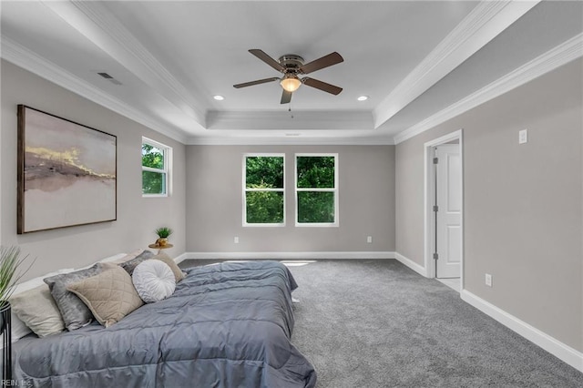 308 N Division St Unit B, Suffolk, VA 23434 - carpeted bedroom with a tray ceiling, baseboards, ornamental molding, ceiling fan, and recessed lighting