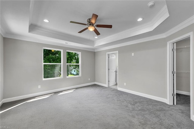 308 N Division St Unit B, Suffolk, VA 23434 - unfurnished bedroom with a tray ceiling, carpet, a spacious closet, ornamental molding, and baseboards