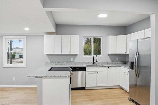 6428 Hudson Ave, Norfolk, VA 23502 - kitchen featuring stainless steel appliances, a sink, a peninsula, white cabinetry, and recessed lighting