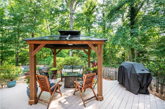 1301 Hawaiian Dr, Virginia Beach, VA 23451 - deck featuring an outdoor fire pit, a gazebo, and grilling area