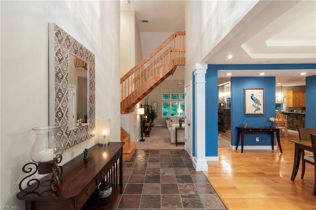 1301 Hawaiian Dr, Virginia Beach, VA 23451 - entrance foyer with stairs, a high ceiling, recessed lighting, and baseboards
