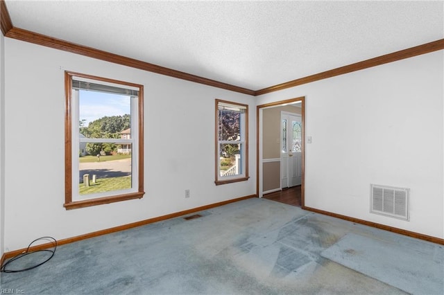 1217 Cogliandro Dr, Chesapeake, VA 23320 - carpeted spare room featuring plenty of natural light, baseboards, ornamental molding, and a textured ceiling