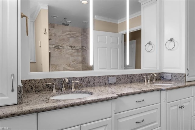 1217 Cogliandro Dr, Chesapeake, VA 23320 - full bathroom featuring double vanity, a stall shower, and ornamental molding