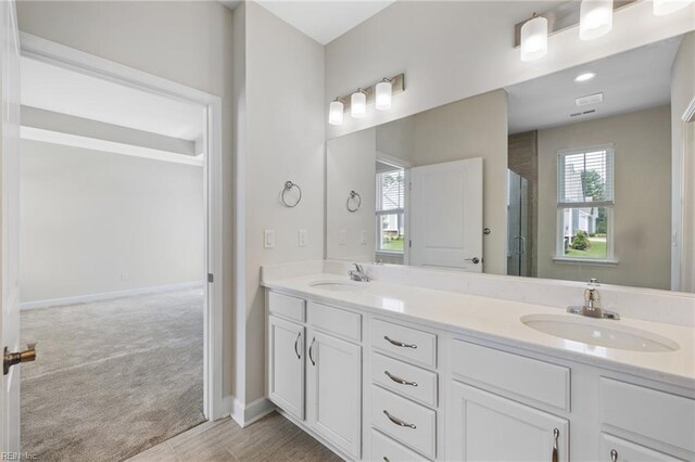 1400 Acadian Dr Unit A, Suffolk, VA 23434 - bathroom with double vanity, healthy amount of natural light, a shower with door, and baseboards