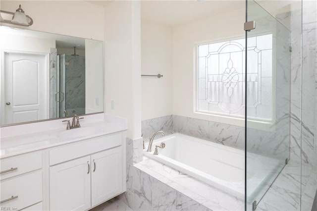 102 Corcoran Ln, Suffolk, VA 23434 - full bathroom featuring a marble finish shower, a bath, vanity, and marble finish flooring