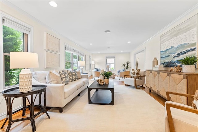 1825 N Alanton Dr, Virginia Beach, VA 23454 - living room with light wood-style floors, ornamental molding, and recessed lighting