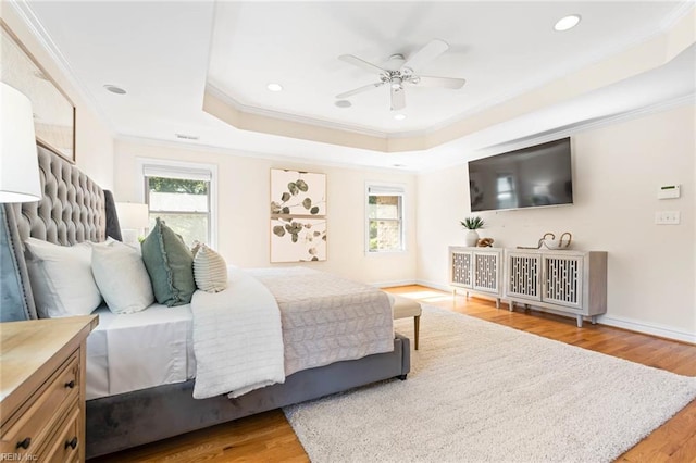 1825 N Alanton Dr, Virginia Beach, VA 23454 - bedroom featuring ornamental molding, a raised ceiling, wood finished floors, recessed lighting, and baseboards
