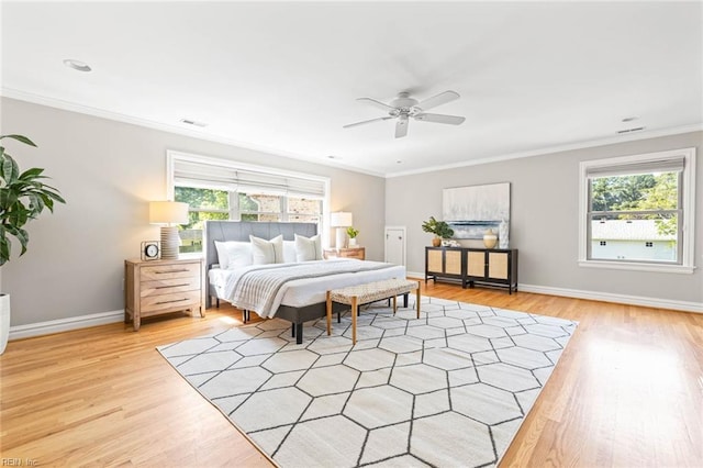 1825 N Alanton Dr, Virginia Beach, VA 23454 - bedroom with crown molding, baseboards, light wood finished floors, and a ceiling fan