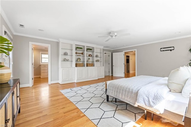 1825 N Alanton Dr, Virginia Beach, VA 23454 - bedroom featuring light wood finished floors, ornamental molding, baseboards, and a ceiling fan