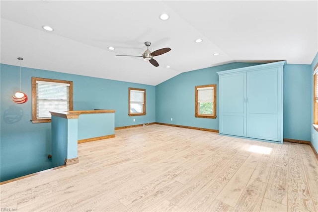 1825 N Alanton Dr, Virginia Beach, VA 23454 - additional living space with a ceiling fan, vaulted ceiling, light wood finished floors, recessed lighting, and baseboards