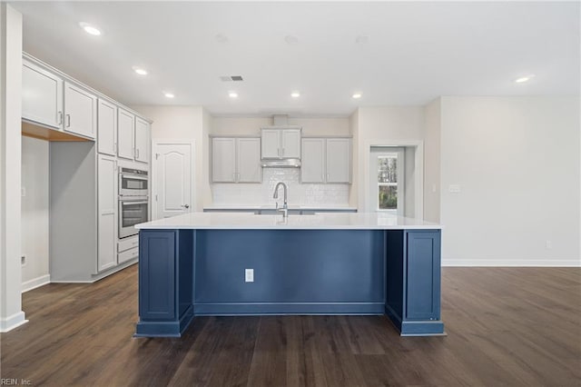 151 Highland Pony Dr, Hertford, NC 27944 - kitchen with a sink, double oven, dark wood-style flooring, baseboards, and recessed lighting