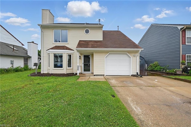 1405 Collingswood Trl, Virginia Beach, VA 23464 - traditional home with an attached garage, a front lawn, driveway, and a chimney