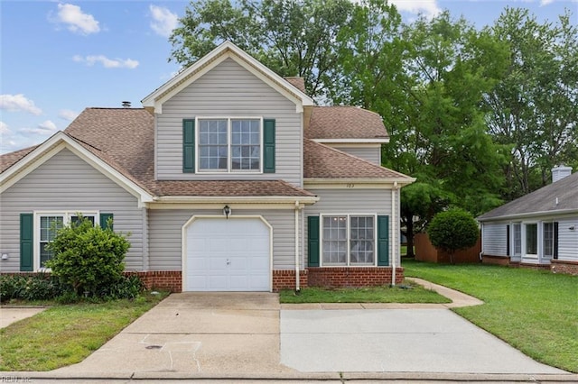103 Penny Ln, Yorktown, VA 23692 - traditional-style home featuring a front lawn, concrete driveway, roof with shingles, and a garage