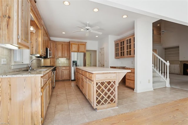 133 Sugar Bush, Williamsburg, VA 23188 - kitchen with a ceiling fan, appliances with stainless steel finishes, recessed lighting, backsplash, and light tile patterned floors