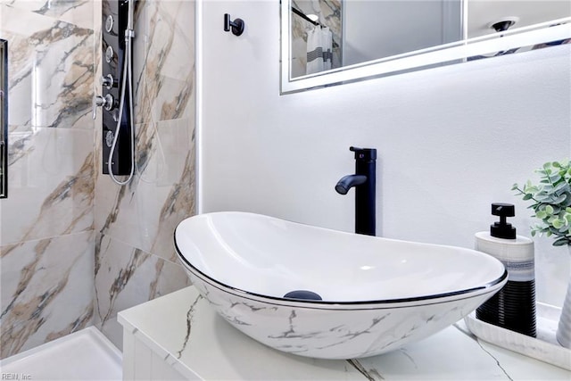 717 S Fallon Ct, Hampton, VA 23661 - full bathroom featuring a marble finish shower and a sink