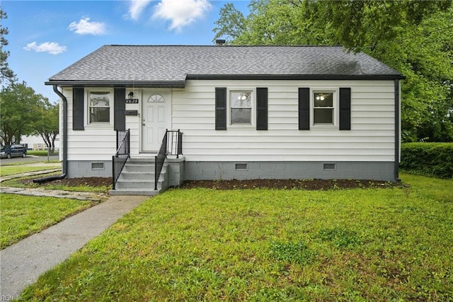 6628 Glenoak Dr, Norfolk, VA 23513 - view of front of house featuring crawl space, roof with shingles, and a front lawn