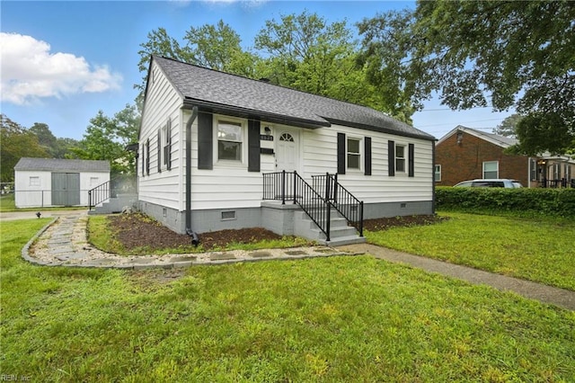 6628 Glenoak Dr, Norfolk, VA 23513 - view of front of house featuring crawl space, a front yard, and a shingled roof