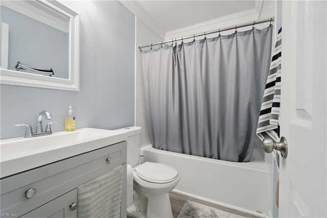 6628 Glenoak Dr, Norfolk, VA 23513 - bathroom with vanity, shower / bath combo, toilet, and crown molding