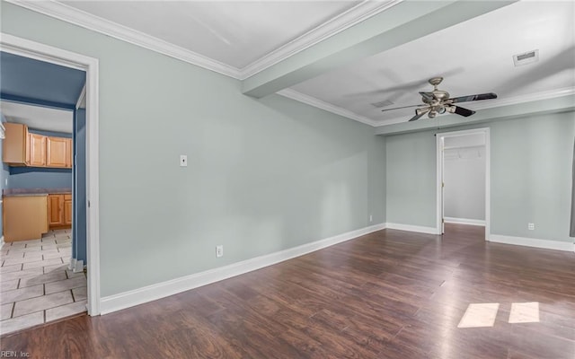 4704 Lonewillow Ln, Virginia Beach, VA 23455 - spare room with wood finished floors, baseboards, ornamental molding, and a ceiling fan