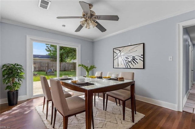 4704 Lonewillow Ln, Virginia Beach, VA 23455 - dining space with baseboards, wood finished floors, a ceiling fan, and ornamental molding
