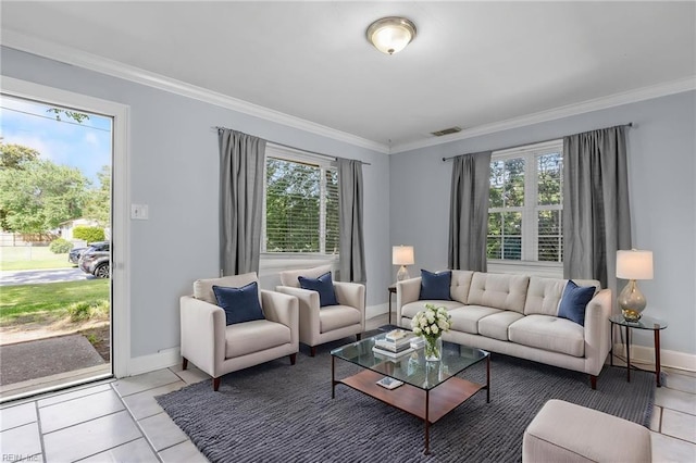 4704 Lonewillow Ln, Virginia Beach, VA 23455 - living area with light tile patterned floors, baseboards, and ornamental molding