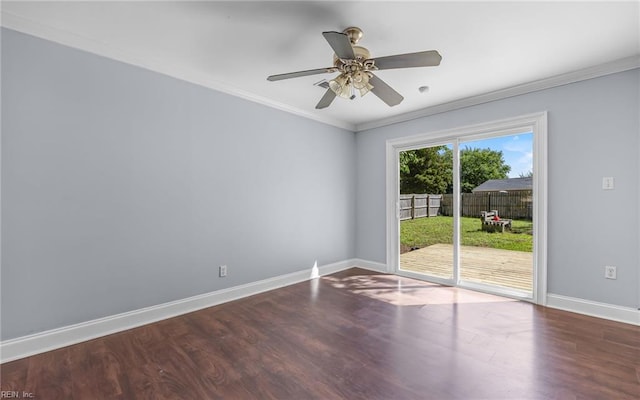 4704 Lonewillow Ln, Virginia Beach, VA 23455 - empty room featuring ornamental molding, wood finished floors, baseboards, and ceiling fan