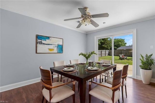 4704 Lonewillow Ln, Virginia Beach, VA 23455 - dining area with wood finished floors, baseboards, ornamental molding, and a ceiling fan