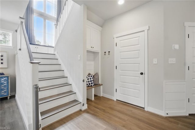 653 Waters Rd, Chesapeake, VA 23322 - stairs with wood finished floors, baseboards, and recessed lighting