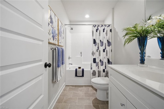 653 Waters Rd, Chesapeake, VA 23322 - full bathroom with vanity, toilet, shower / tub combo, baseboards, and recessed lighting