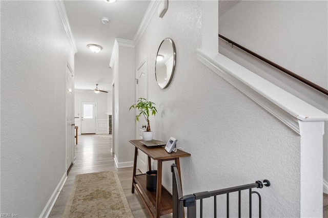 23 Mallory Way, Hampton, VA 23664 - corridor featuring ornamental molding, wood finished floors, a textured wall, and baseboards