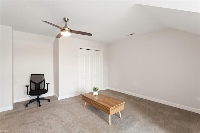 23 Mallory Way, Hampton, VA 23664 - sitting room featuring ceiling fan, carpet floors, lofted ceiling, and baseboards