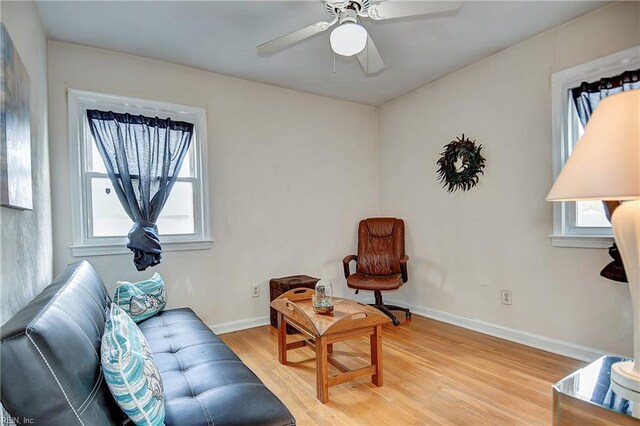 1052 Sunnyside Dr, Virginia Beach, VA 23464 - living area with light wood-type flooring, a ceiling fan, and baseboards