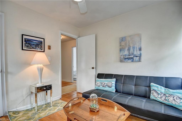 1052 Sunnyside Dr, Virginia Beach, VA 23464 - living room with wood finished floors, a ceiling fan, and baseboards