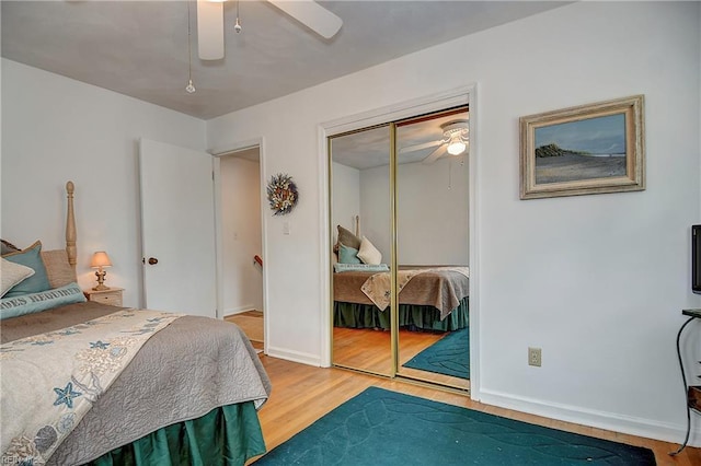 1052 Sunnyside Dr, Virginia Beach, VA 23464 - bedroom featuring wood finished floors, a closet, ceiling fan, and baseboards